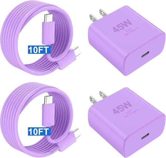 Phone 17 16 Pro Max Charger Fast Charging,45W Phone 17 Charger Type C Chargers USB C Charge Block &10FT Long C Charging Cables Cord for Phone 17/17 Pro/ 17 Pro Max/Air/Phone 16 15 Pro Max,Purple