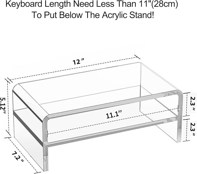 Egchi Acrylic Monitor Stand Riser, 2 Tier Clear Computer Monitor Stand for Home Office Business, PC Desk Stand Monitor Riser for Keyboard Storage, Laptop, Printer and TV Screen -12x7.2x5.12 inches
