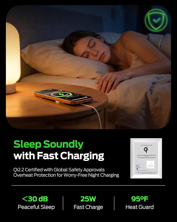 MOVESPEED for MagSafe Charger, Qi2.2 Certified 25W Magnetic Wireless Fast Charging Pad Compatible with iPhone 17/16/15/14/13/12 Series, AirPods Pro 4/3/2, Samsung Galaxy and More(White)