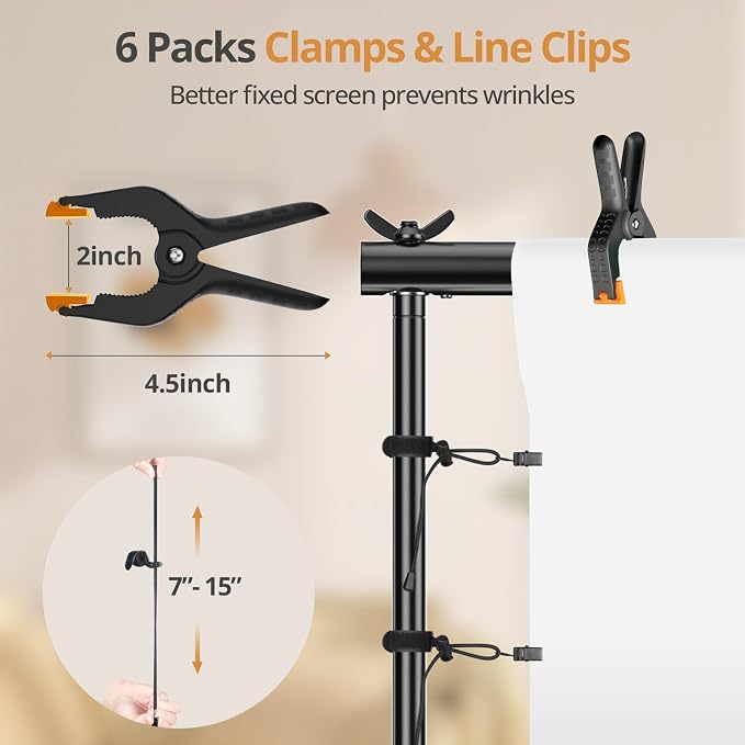 10×7FT White Backdrop with Stand Kit, 6×9FT White Screen Background with Photography Stand, 6 Clamps and Carrying Bag for Photo Shoot, Video Recording, Streaming, Decoration