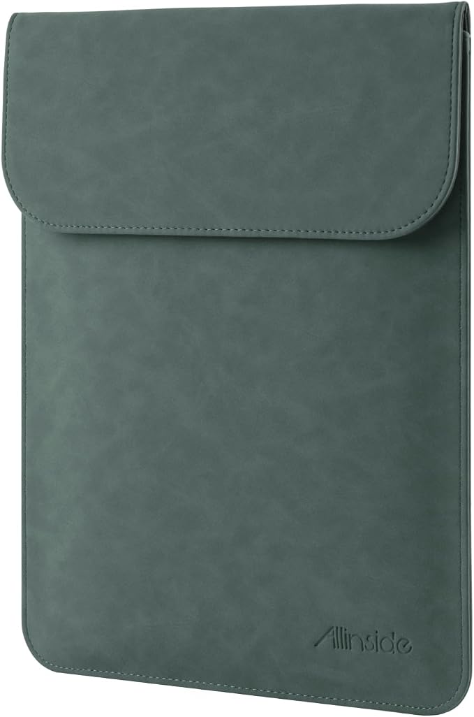 Allinside 13-13.3 inch Laptop Sleeve Case for MacBook Pro 14 2021-2026/MacBook Air 13 2010-2017/MacBook Pro 13 2010-2015, Waterproof PU Suede Leather Laptop Protective Vertical Case Cover, Dark Green