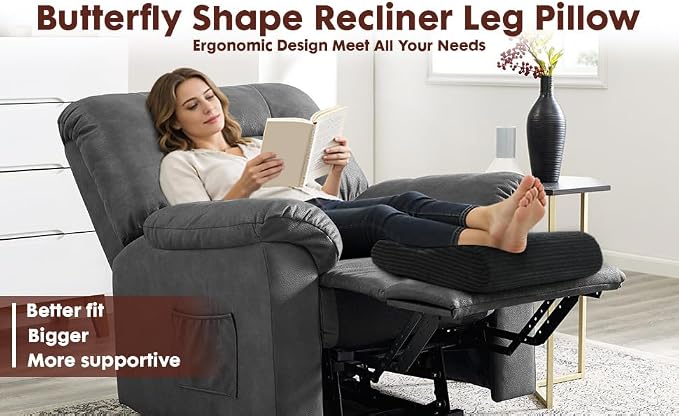 B Shape Corduroy Recliner Foot Pillow, Foam Extra Large Foot Rest Cushion with Adjustable Straps, Suitable for Bed Chair Sofa Headrest Back Lumbar Leg Support Pillow (Black)