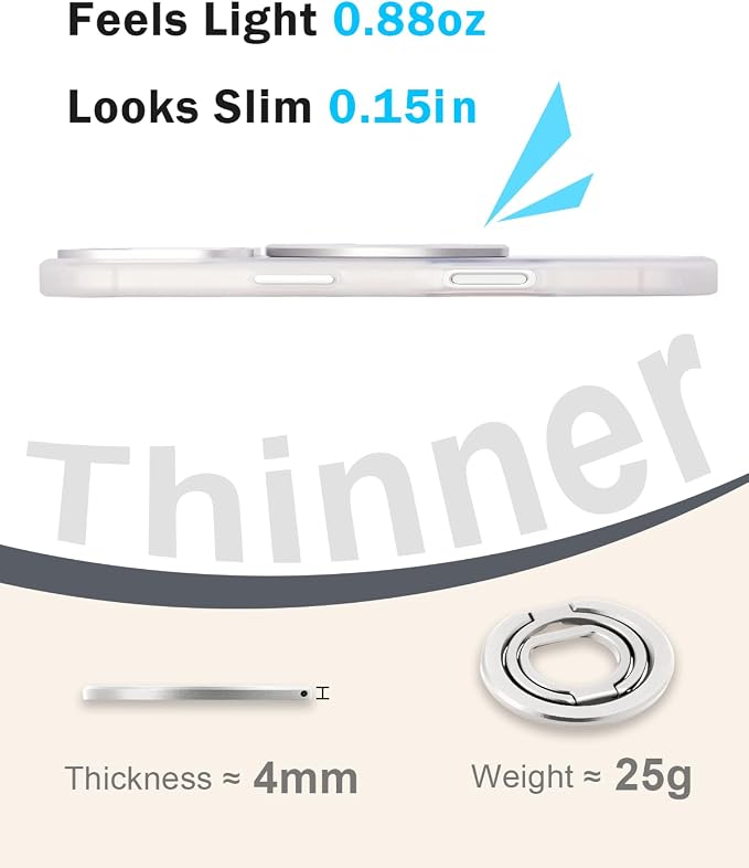 Phone Ring Holder for MagSafe,360°Rotation Magnetic Phone Grip Ultra-Thin & Lightweight Kickstand for iPhone 17/16/15/14/13/12 Series Silver