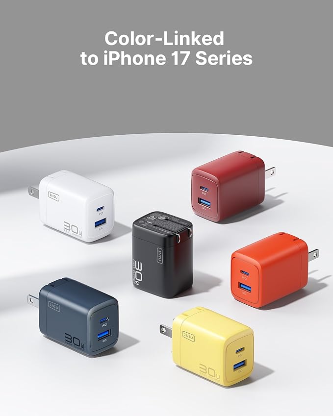 INIU USB C Charger Block, 30W PD QC GaN Fast Charging with 5FT Type C Cable & Advanced Protection, Wall Charger with Foldable Plug for iPhone 17 16 15 Pro Max iPad, Samsung S26 S25 Ultra, Pixel 10 9