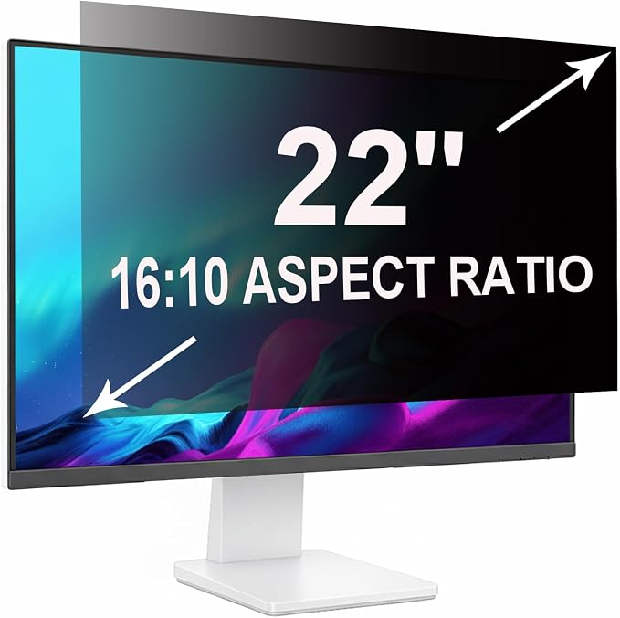 Privacy Screen for 22 Inch 16:10 (47.4x29.7cm) Computer Monitor - Blue Light Filter & Anti-Glare, Removable Screen Privacy Shield | PC Protector Film for Office