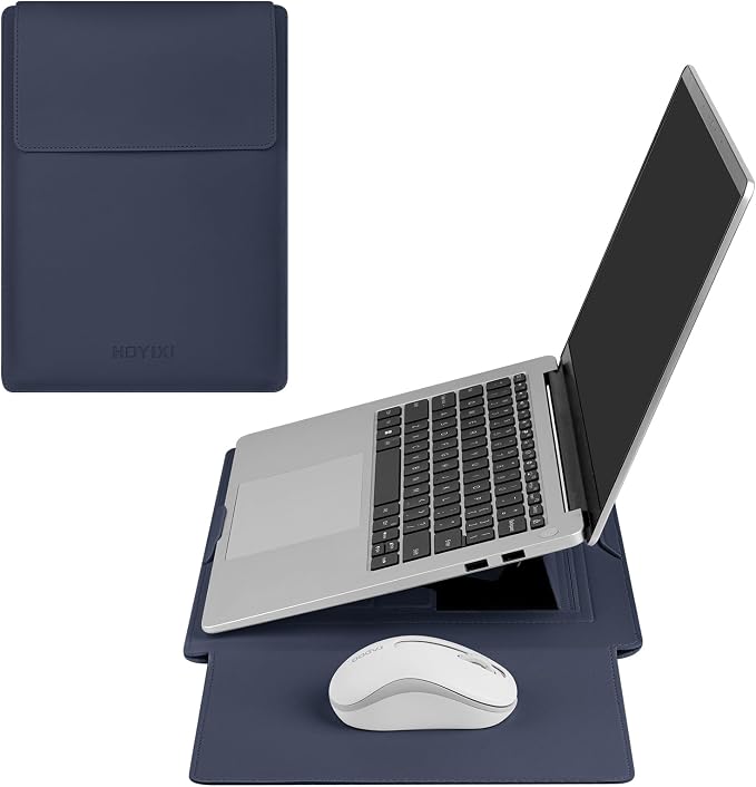 HoYiXi 13.3'' /13.6'' Laptop Sleeve Case PU Leather with Stand Compatible with MacBook Pro 14/MacBook Air 13(M1 M2)/ASUS Vivobook 14/Dell XPS 13/ASUS Matebook,13-14'' Laptop Bag,Blue