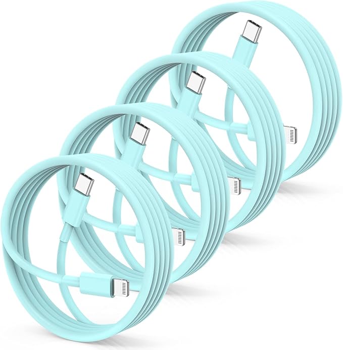 4Pack USB C to Lightning Cable 6FT, Fast Charging Cord for iPhone 14, Replacement for Apple Original Charger Cable for iPhone 14 13 12 11 Pro 11 XS MAX XR 8 7 6s Plus-Light Green