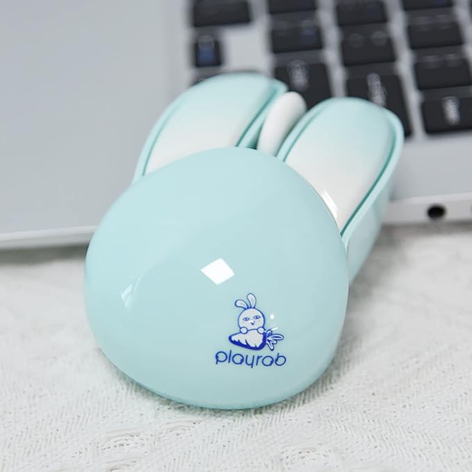 Lomiluskr Cute Bunny Wireless Mouse, Lightweight Soundless Mice, 2.4G Wireless Mice, Candy Colors, Kawaii Rabbit Mouse for Girls and Kids (Blue Bunny)