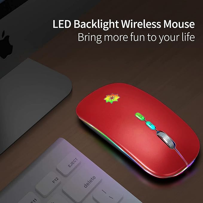 KBCASE Wireless Mouse, LED Wireless Mouse for Laptop, Slim Silent Mouse 2.4G Rechargeable Wireless Computer Mouse for Laptop, MacBook, iPad, Chromebook, with USB & Type-c Receiver