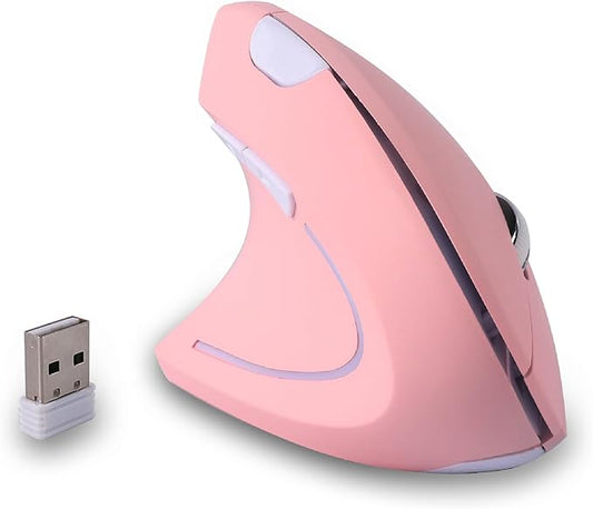 Left Handed Ergonomic Mouse, Vertical Wireless Mouse for Left Hand, 2.4G USB Carpal Tunnel Lefty Mouse, 3 Adjustable DPI, 6 Buttons, for Laptop, PC, Computer, Mac, Windows, Desktop -Pink