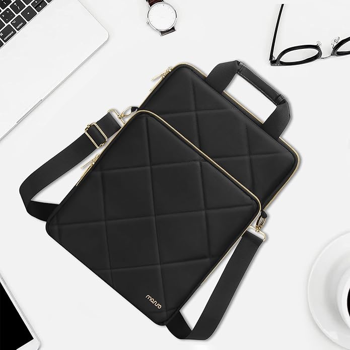 MOSISO Vertical Laptop Bag,Computer Bags,Rhombus Quilted Laptop Shoulder Bag with Trolley Sleeve&Pocket&Handle