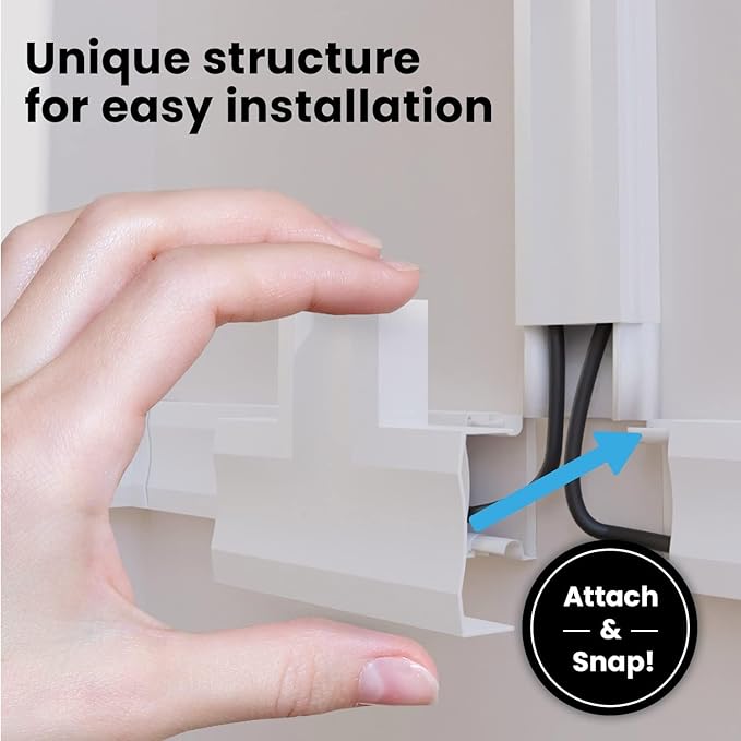 EVEO Cord Hider - 300” Cord Cover Wall Cable Hider, Cable Concealer, Wire Hiders for TV on Wall. Cable Management, Cord Hider Cable Raceway Wire Covers for Cords (White, Large)