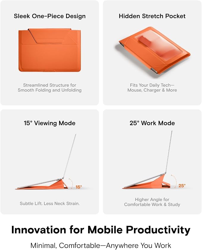 MOFT Laptop Carry Sleeve, 2-in-1 Laptop Bag & Stand for 14" Air/Pro & Dell/HP/Lenovo/Asus, Stylish Slim Computer Sleeve Bag with Expandable Storage for Computer Accessories, Sunrise
