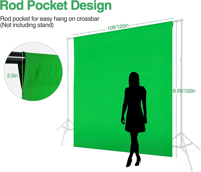 Green Screen Backdrop, 10x8.5ft (WxH) Photography Chromakey Greenscreen Background, Polyester Collapsible Green Backdrop Curtain for Streaming, Meeting, Photo Studio, Video Recording