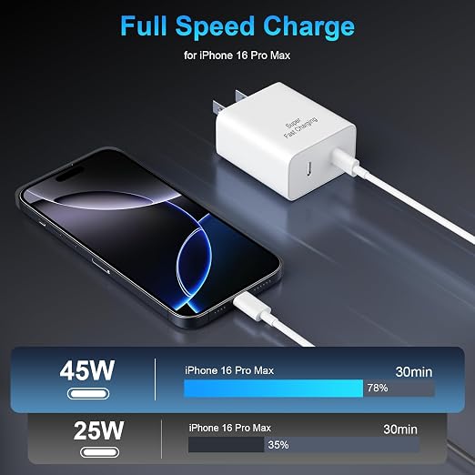 iPhone 17 16 15 Charger Fast Charging, 45W Dual USB C Android Phone Charger Block with 6FT Long Type C Cable Cord for Apple iPhone 17/Pro/Pro Max/Air/16/15 Plus/iPad/S26 Ultra/S25/S24/S23/S22(White)