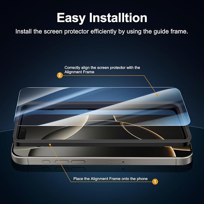 NEW'C 3x for iPhone 16 Pro Screen Protector (6.3 inches)+ 3x Camera Lens Protector, Sensor Protection, Case Friendly Tempered Glass Film + Dust Plug- Easy installation tool include