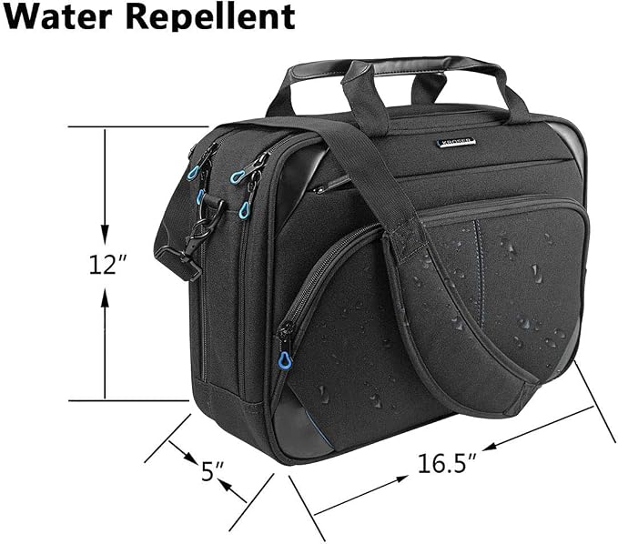 KROSER Laptop Bag 15.6 Inch Briefcase Messenger Bag Water Repellent Computer Case Shoulder Bag Durable Tablet Sleeve for Business/College/Women/Men - Black/Blue