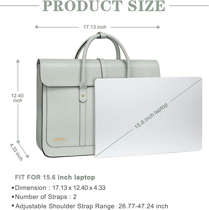 MOSISO Laptop Bag for Women, 17 inch PU Leather Laptop Shoulder Bags Convertible Backpack, 17.3 inch Messenger Bags Casual Handbag Work Briefcase Travel Computer Bag with Bowknot, Sage Green
