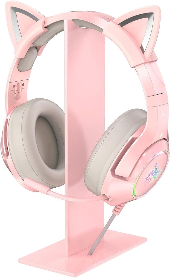 Pink Headphones Stand, Universal Gaming Headset Holder Hanger with Stable Base K9 Cat Ear Headset(Not Included) and All Headphones