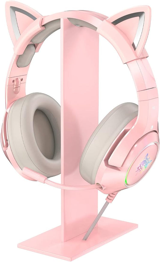 Pink Headphones Stand, Universal Gaming Headset Holder Hanger with Stable Base K9 Cat Ear Headset(Not Included) and All Headphones