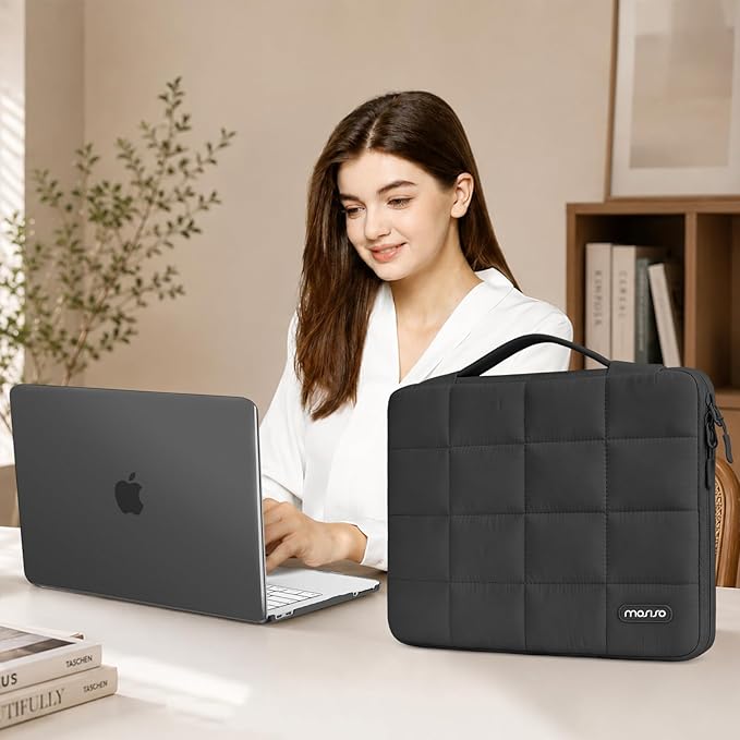 MOSISO Compatible with MacBook Neo Case 13 inch 2026 Release A3404, Seamlessly Closes Scratches & Fingerprints Resistant Hard Shell&Sixteen Grid Puffy Bag&Keyboard Skin&Type C&Screen Film, Black