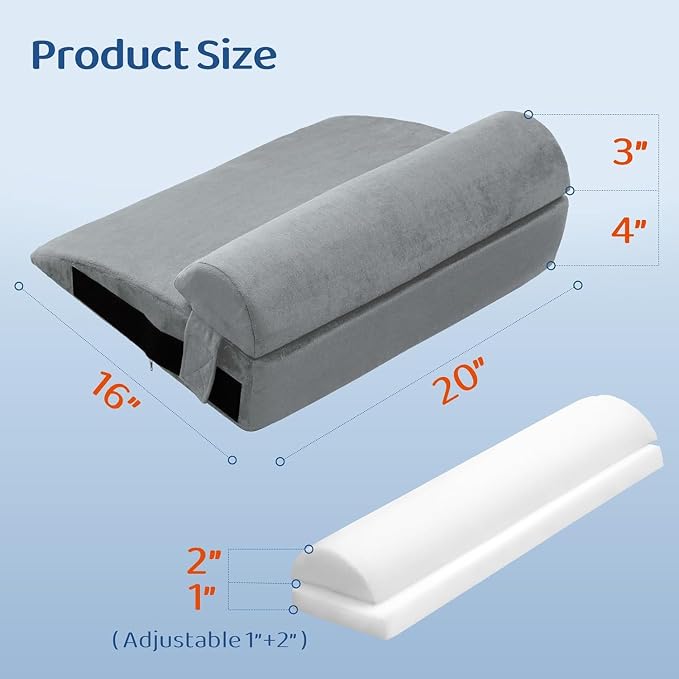 Recliner Foot Rest Cushion - Recilner Leg Rest Cushion with Removable Semi-Cylinder for Superior Support, Adjustable Recliner Foot Rest Extender, Recilner Leg Pillow with 2 Straps, Grey