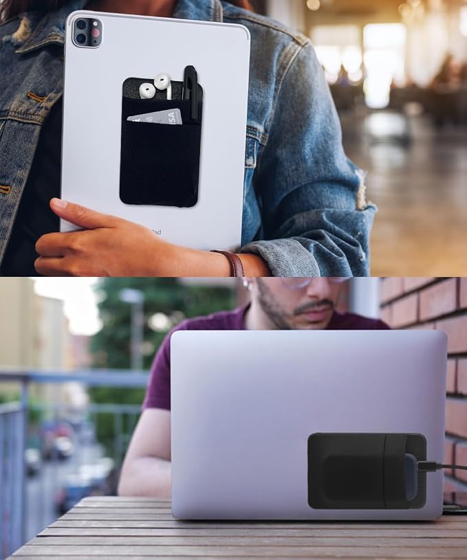 2-Pocket Adhesive Hard Drive Holder for Laptop, Stick-On Pocket Pouch for External Portable SSD, HDD, Slim Mouse and Cables (Small - Fits SSD)