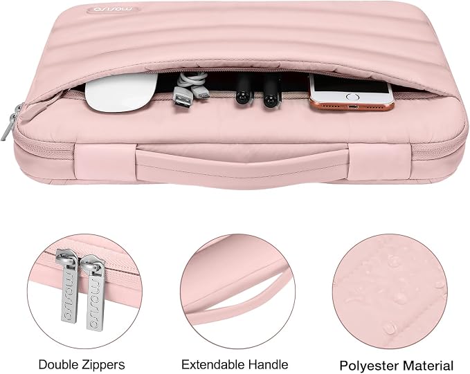MOSISO Compatible with MacBook Air 13 inch Case M5 2026 M4 2025 M3 M2 2024-2022 A3449 A3240 A3113 A2681, Hard Case&Puffy Bag&Keyboard Cover&Webcam Cover&ScreenFilm for MacBook Air 13.6, Pink