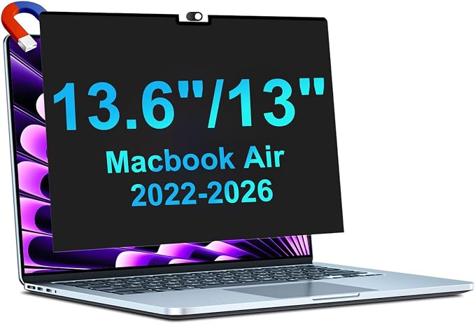 STARY Magnetic Privacy Screen for MacBook Air 13.6 & 13 Inch 2022-2026 (M2, M3,M4,M5), Removable Laptop Privacy Filter Shield and Matte Anti-Glare Blue Light Protector
