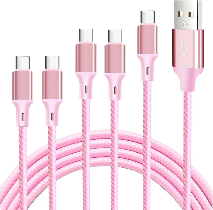 USB A to USB C Charger Cable, 5 Pack [3/3/6/6/10ft] Type C Fast Charging Cord High Data & Transfer Wire Compatible for iPhone 17/16/15 Plus/Pro Max iPad Pro Air Samsung Galaxy(Lightpink)