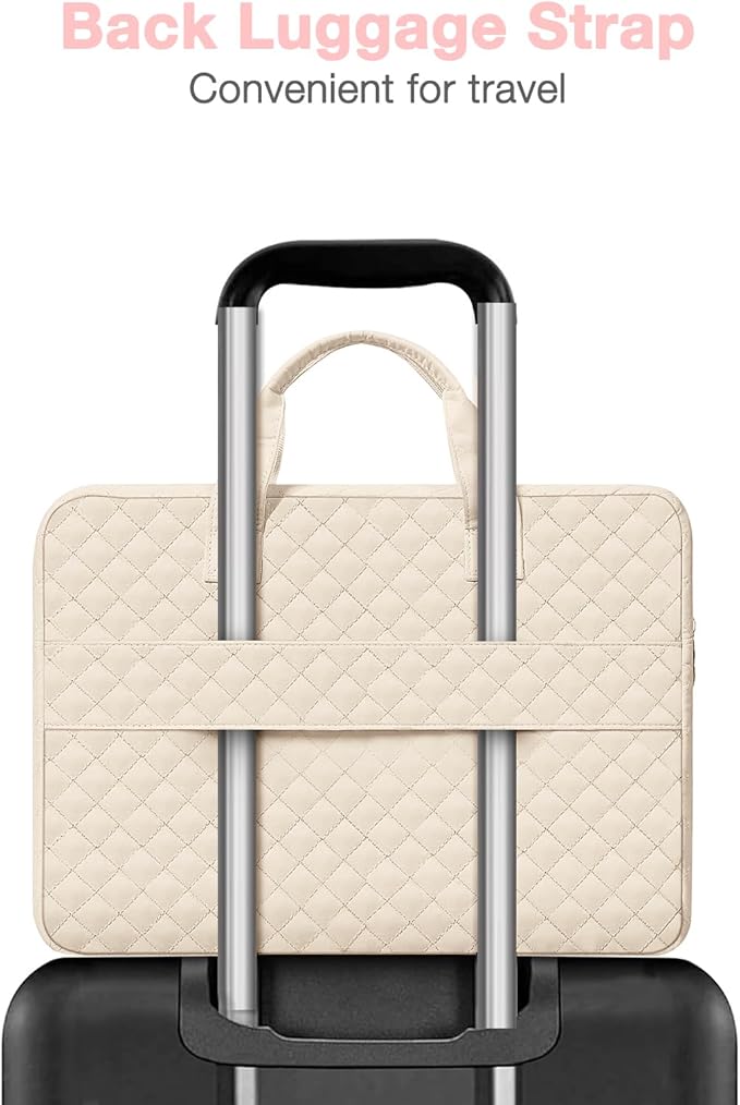 MOSISO 360 Protective Laptop Case 13.3 inch, 13-13.3 inch Laptop Sleeve Compatible with MacBook Air/Pro 13/Pro 14,HP Dell ASUS Lenovo, Square Quilted Bag Cover with 2 Pockets&Handle&Belt, Sand