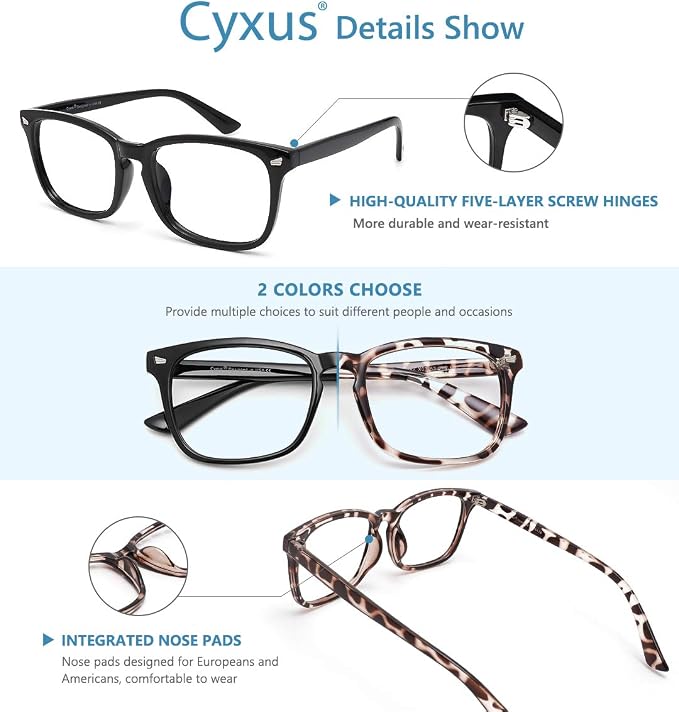 Cyxus Blue Light Glasses Men Women Reduce Eye Strain UV Blocking for Office Work Computer Screen 8082