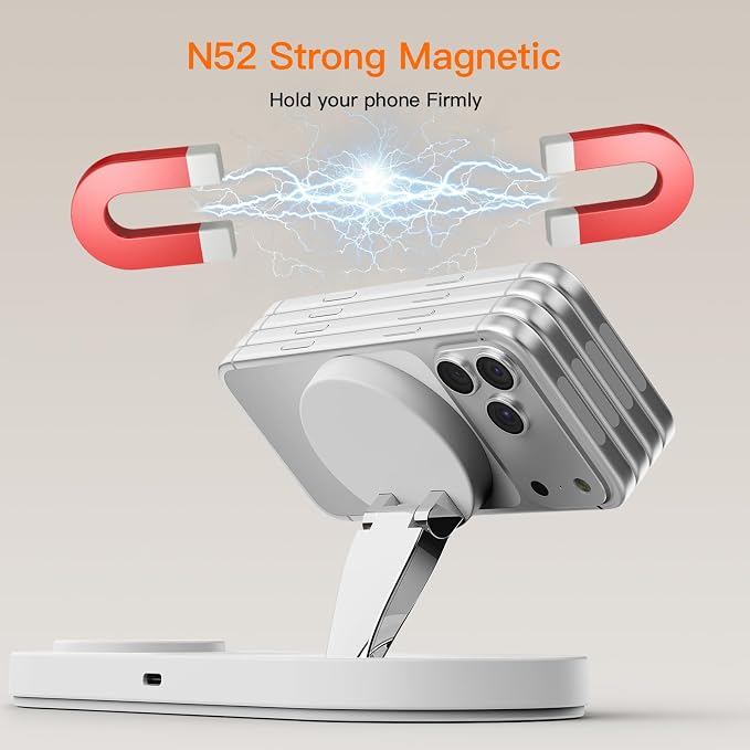 for AppleWatch 5W Fast Charger：3 in 1 Wireless Charging Station for Apple Mag-Safe Charger Stand,Fast Magnetic Wireless Charger Station for iPhone171615 14 13 12 Series,Airpods, Watch（Foldable
