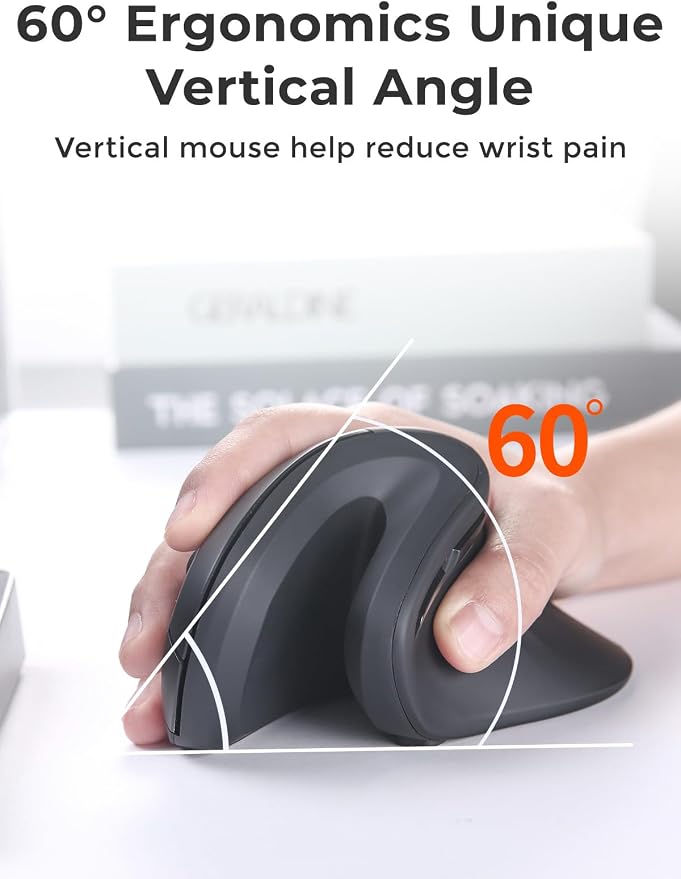 DAREU Ergonomic Vertical Wireless Mouse, 2.4GHz / BT Optical Vertical Mice with Ergo Design for Comfort and Reduced Wrist Strain, Silent Mouse with 6 Buttons, Computer Mice for Laptop, Desktop, PC