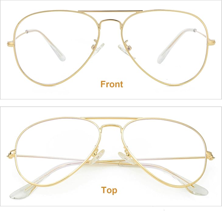 Gleyemor Blue Light Aviator Glasses for Women Men, Metal Frame Anti Blue Light Lens Computer Glasses