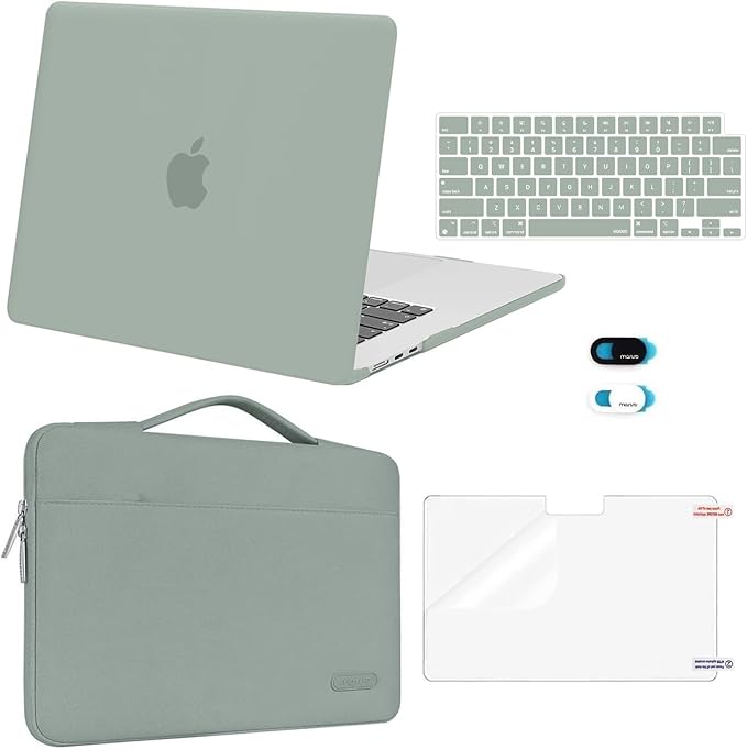MOSISO Compatible with MacBook Air 15 inch Case M5 2026 M4 2025 M3 M2 2024 2023 A3448 A3241 A3114 A2941,Protective Hard Shell&Carrying Sleeve Bag&Keyboard Cover&Webcam Cover&ScreenFilm, Antique Green