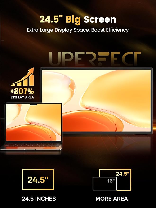 UPERFECT 24.5" Portable Monitor 240Hz Gaming Monitor 2000:1 Contrast FreeSync 0.1ms Fast IPS Large Screen, Built-in 180° Adjustable Stand/VESA, USB-C HDMI Second Screen for Laptop, Phone, Game Console