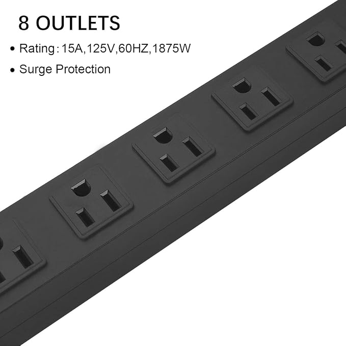 4Pack Metal 8 Outlet Mountable Power Strip, Wall Mount Outlet Heavy Duty, Wide Spaced Commercial Shop Power Strip with Switch, 4 FT Power Cord.