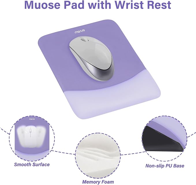 MOSISO Wrist Rest Support for Mouse Pad&Keyboard Set, Rectangular Ergonomic Mousepad Non-Slip Base Home/Office Pain Relief&Easy Typing Pad with Neoprene Cloth&Raised Silicone Lining, Purple
