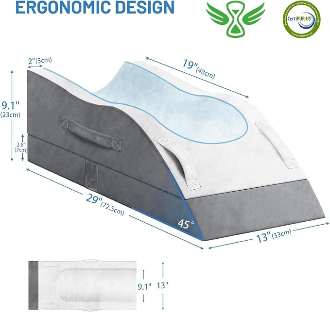 Leg Elevation Pillows, Wedge Pillow for After Surgery, Memory Foam Leg Support Adjustable, Comfort Care for Back Knee Hip Ankles Pain, Knee Pillow for Sleeping Blood Circulation Dark Grey & White