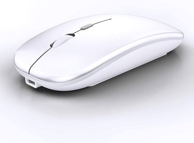 WREANU Wireless Bluetooth Mouse Rechargeable Laptop Mice Silent Slim Use(BT5.2 and 2.4G Portable USB Receiver) Dual Mode Computer Mouse for Laptop/iPad/Tablet/Apple/Computer/Mac(Bright White)