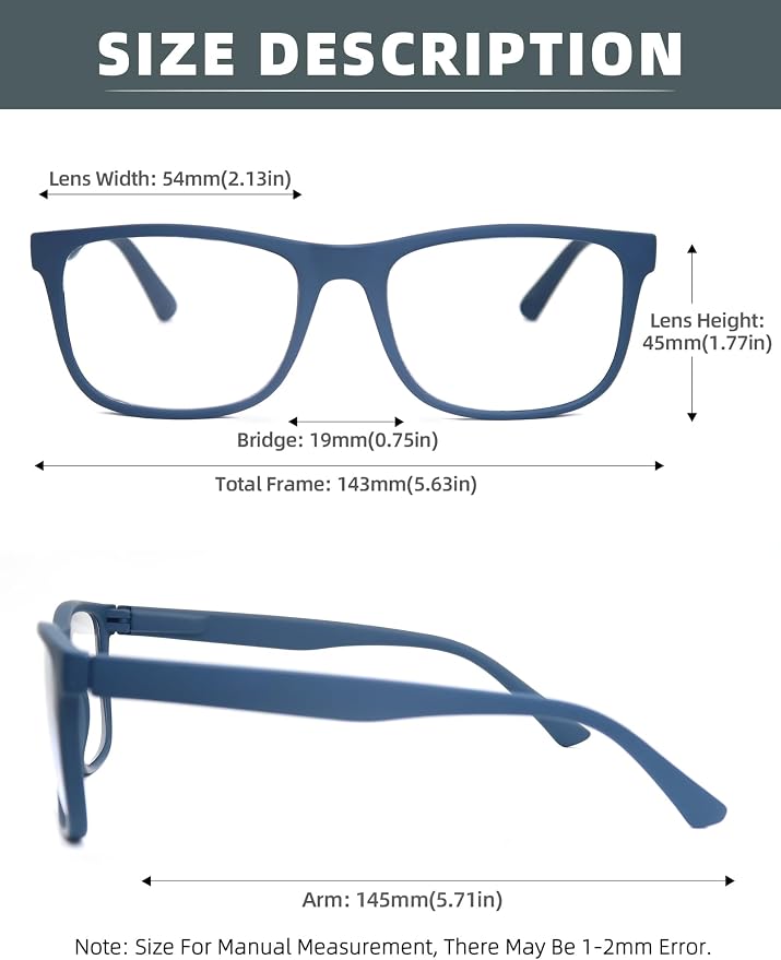 Blue Light Blocking Reading Glasses Men Large Wide Oversized Square Computer Readers Glasses for Big Head/Large Face