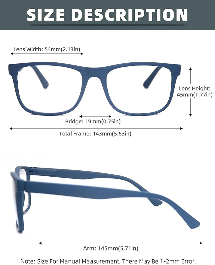 Blue Light Blocking Reading Glasses Men Large Wide Oversized Square Computer Readers Glasses for Big Head/Large Face