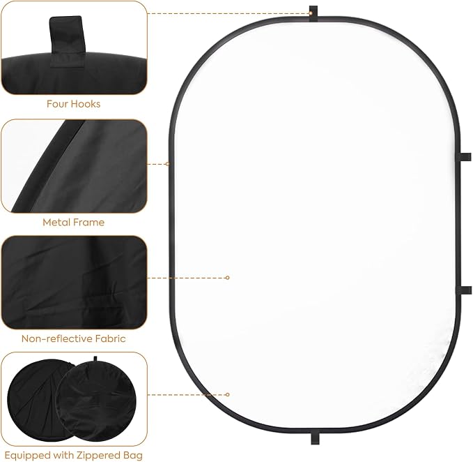 3x5ft/1x1.5m White Black Photo Backdrop, Double-Sided Pop Up Photography Background with Carry Bag Reversible Collapsible Backdrops for Photoshoot TikTok YouTube Video Live Streaming