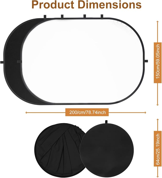 5x6.5ft/1.5x2m White Black Photo Backdrop, Double-Sided Pop Up Photography Background with Carry Bag Reversible Collapsible Backdrops for Photoshoot TikTok YouTube Video Live Streaming