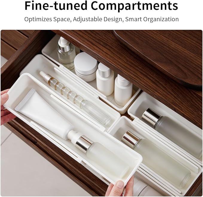 Adjustable Drawer Organizers Expandable,Drawer Divider Inserts for Makeup Cosmetics,Underwear Socks,Office Supplies,or Bathroom Storage,Multi-Purpose Plastic Drawer Trays