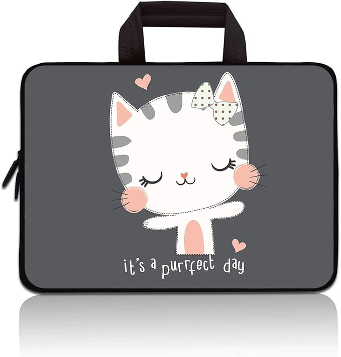 14 15 15.4 15.6 inch Laptop Handle Bag Computer Protect Case Pouch Holder Notebook Sleeve Neoprene Cover Soft Carrying Travel Case for Dell Lenovo Toshiba HP Chromebook ASUS Acer(Cute Kitty)
