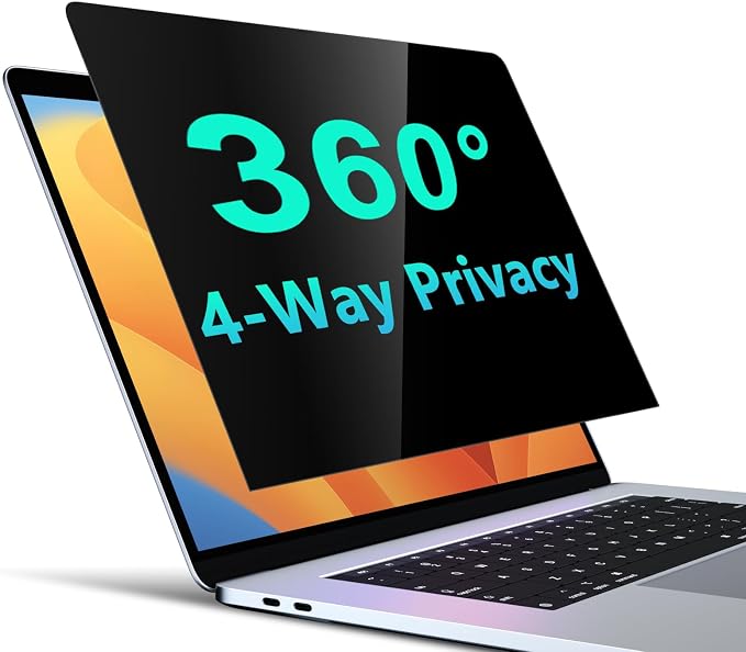 PYS 4-Way Privacy Screen for Laptop 14 Inch 16:9-360° Anti-Spy Filter, Matte Anti-Glare Protector, Scratch-Resistant Film, Laptop Privacy Filter Shield