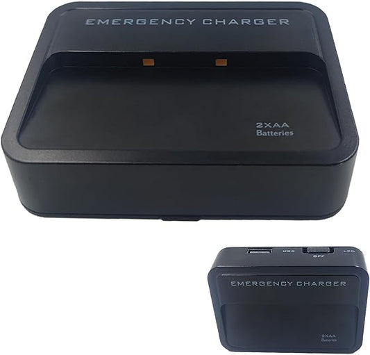 Battery Operated Phone Charger Emergency Hold on Wall USB Battery Powered Power Bank Portable 2 AA Batteries Powered Outlet (Black)