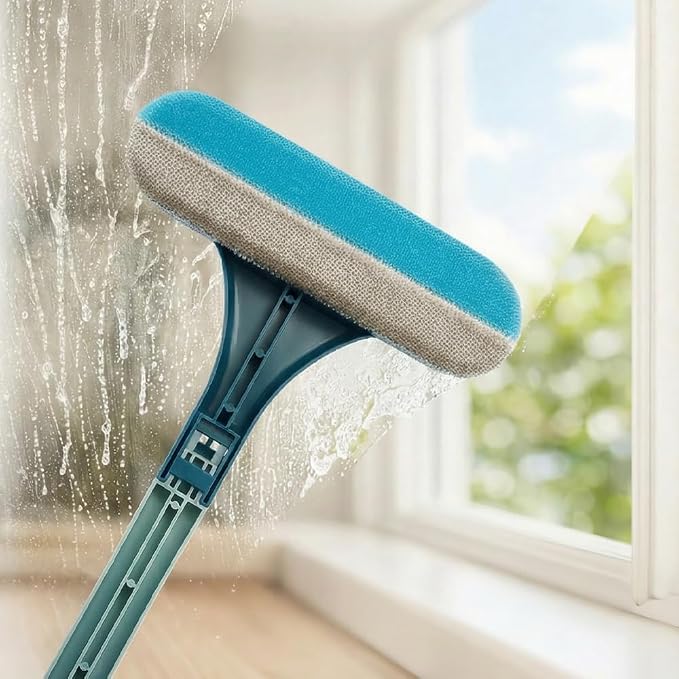 Window Screen Cleaning Brush, 2 in 1 Screen Cleaner Tool with Squeegee, Multi-Purpose for Patio, Door, Porch Screens (Blue)